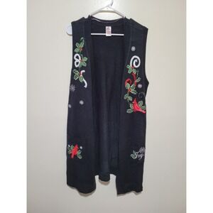 Tiara International Christmas Sweater Vest Women XL Black Cardinal Joy